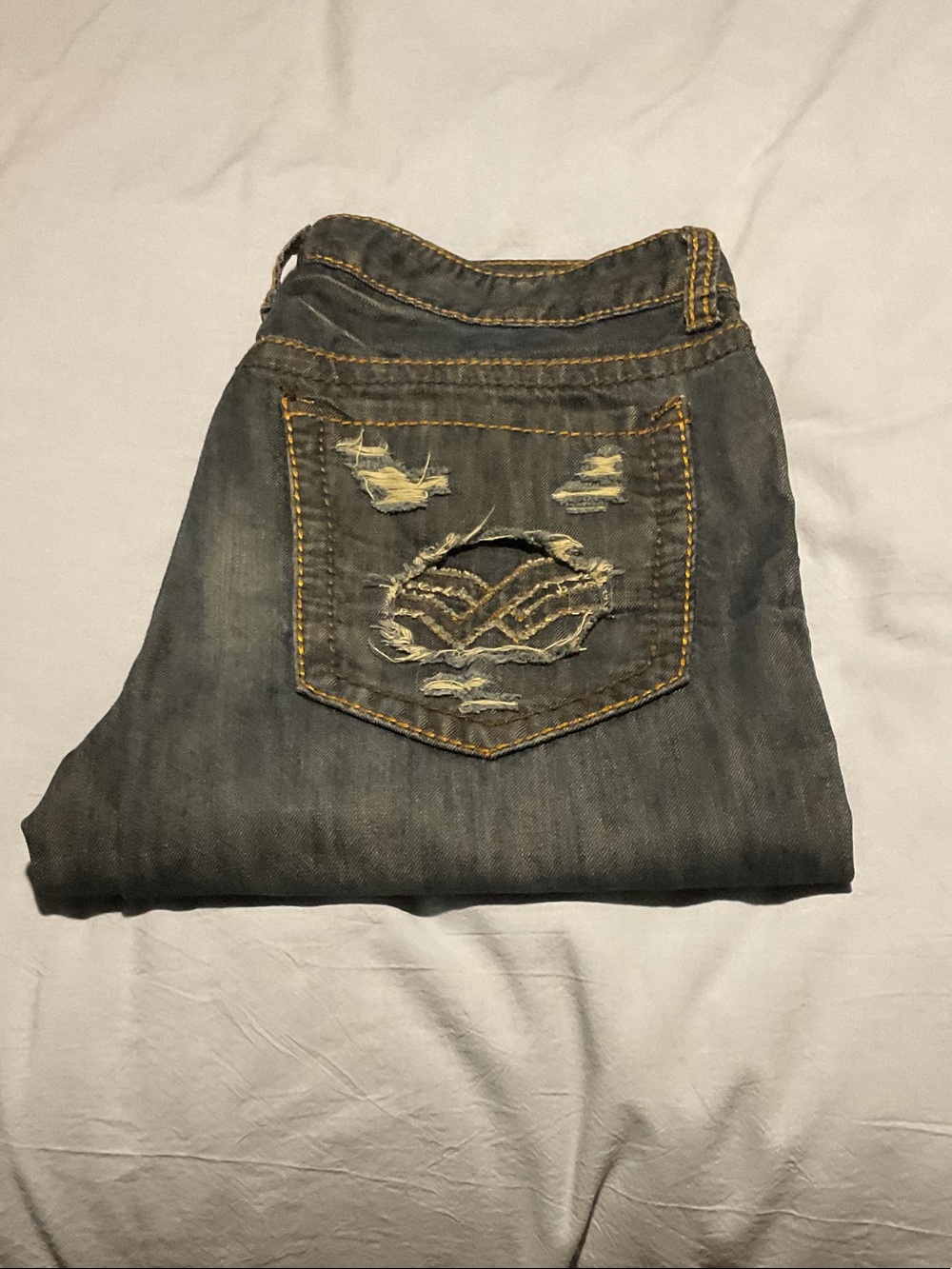Helix Distressed Dark Gray Men’s Jeans with Yellow Stitching
